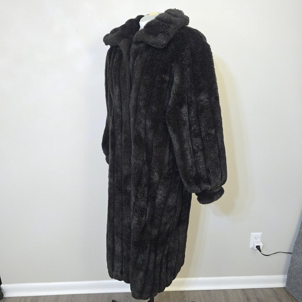 Vintage Monterey Fashions Faux Fur Floor Length Black Coat USA Made Sz 12 Large - Picture 2 of 16